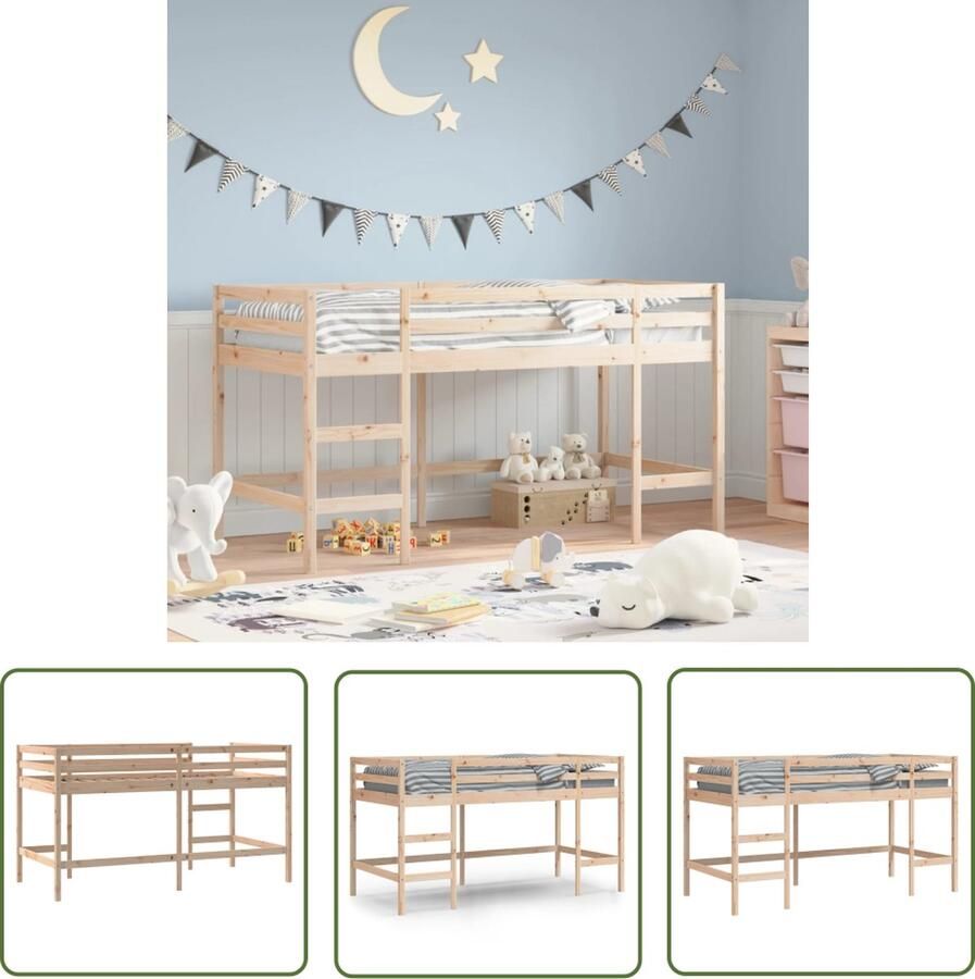 The Living Store Hoogslaper Massief Grenenhout Halfhoog 205.5x85.5x113.5 cm Veiligheidsleuningen Handige ladder Kinderhogeslaper Hoogslaper Grenenhout Bed Kids Bed Bruine Kamer