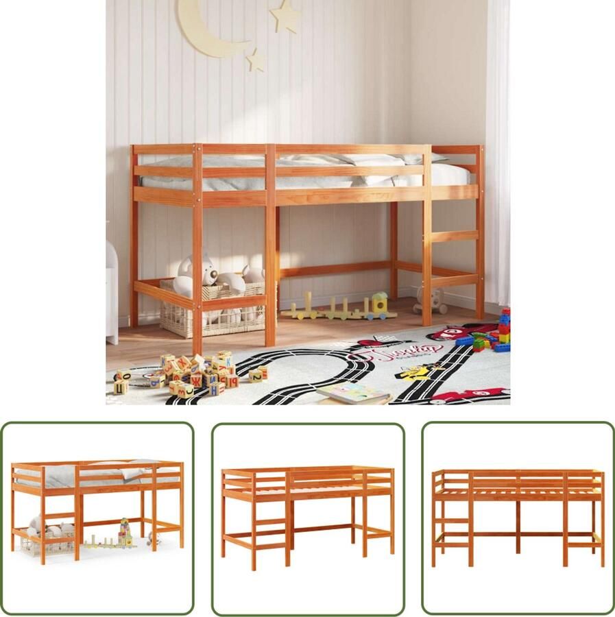 VidaXL Kinderhoogslaper met ladder 80x200 cm massief grenenhout bruin Kinderhoogslaper Hoogslaper Kidsbed Bruine Kinderkamer Grenenhout Bed