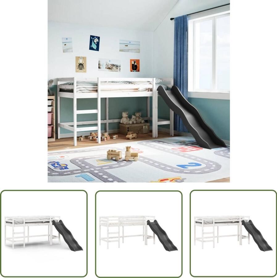 VidaXL Hoogslaper Kinderhoogslaper zonder matras massief grenenhout wit 80x200 cm Kidsbed Massief Hout Grenenhout