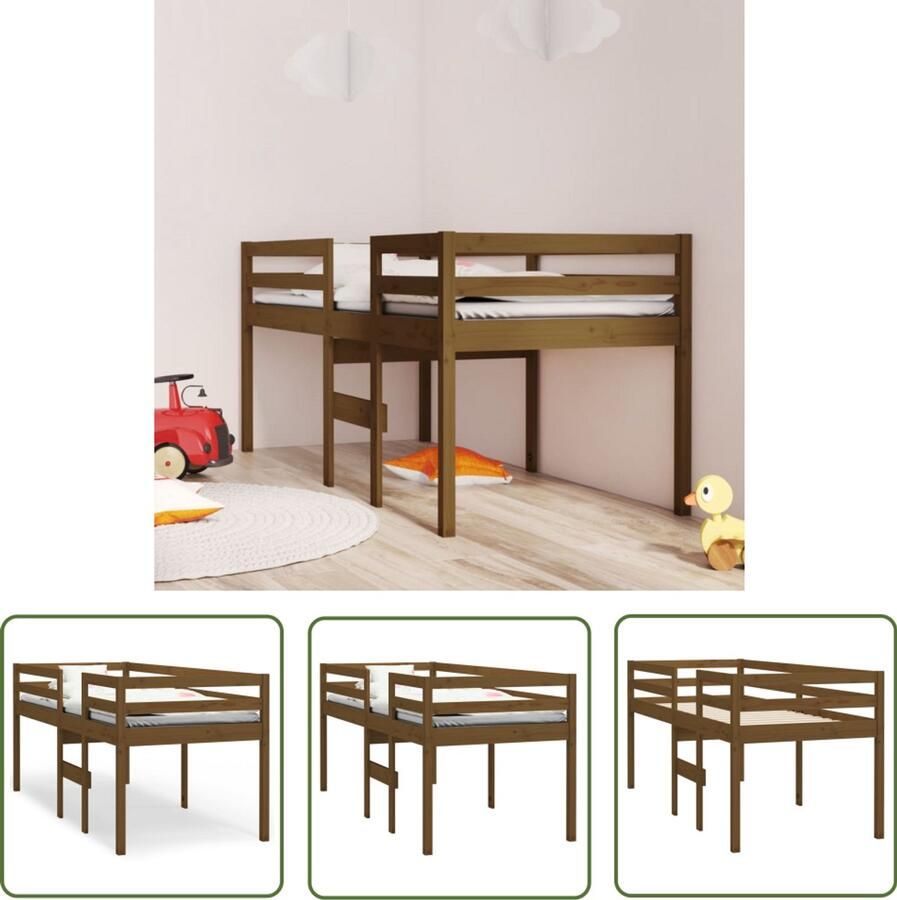VidaXL Hoogslaper Massief Grenenhout 75x190 cm Hooghslaper Kinderkamer Bed Grenenhout Speeloplossing Opbergmogelijkheden Veiligheid Klein Formaat