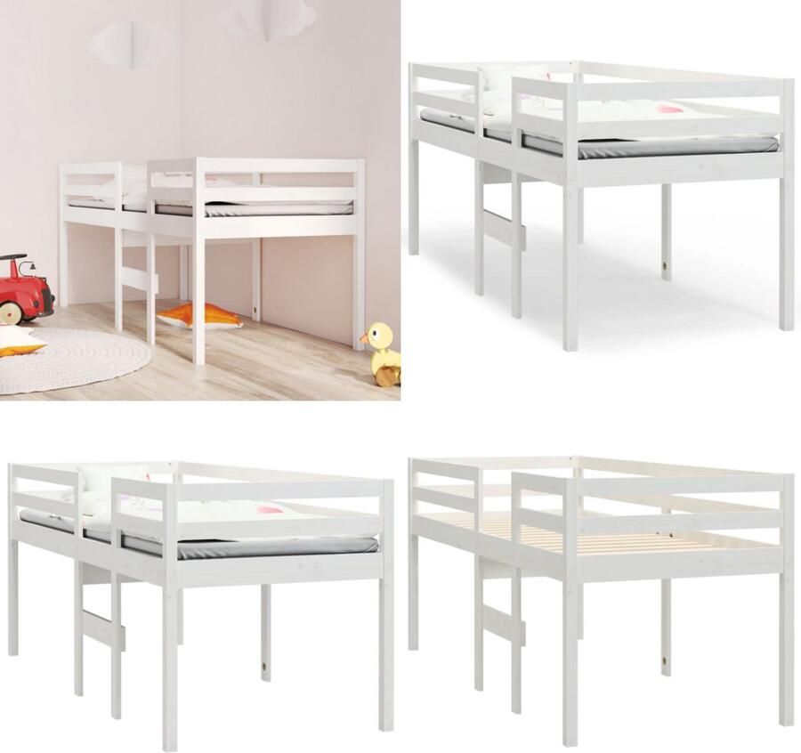 VidaXL Hoogslaper massief grenenhout wit 75x190 cm Hoogslaper Hoogslapers Bed Hoogbed