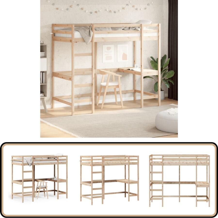 VidaXL Hoogslaper mer bureau massief grenenhout 100x200 cm