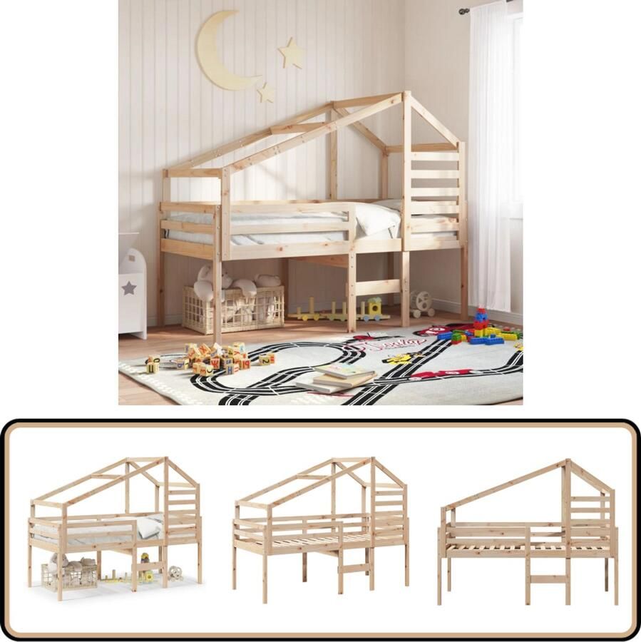 VidaXL Hoogslaper met bedhuis massief grenenhout 80x200 cm