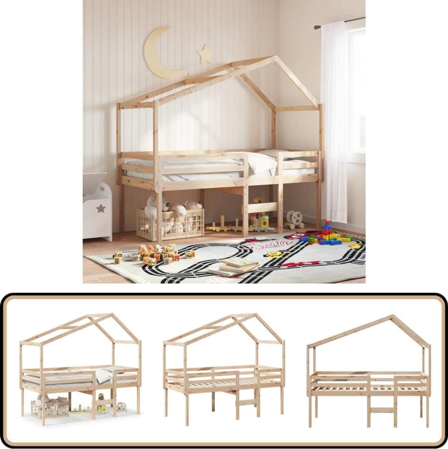 VidaXL Hoogslaper met bedhuis massief grenenhout 80x200 cm