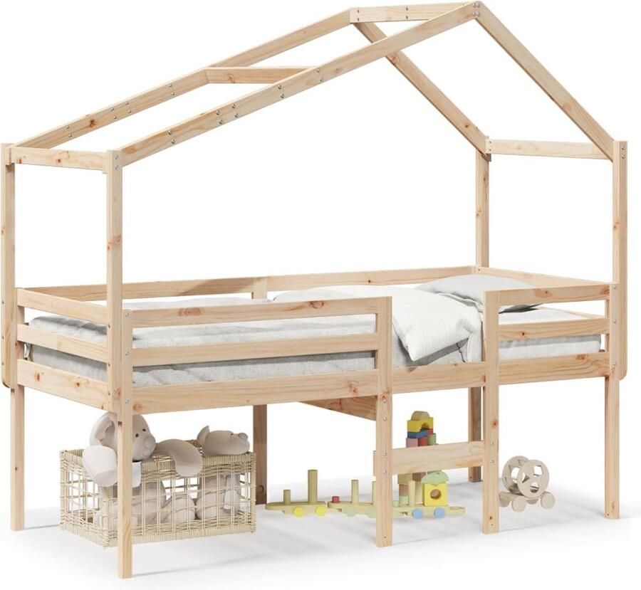 VidaXL Hoogslaper met bedhuis massief grenenhout 80x200 cm