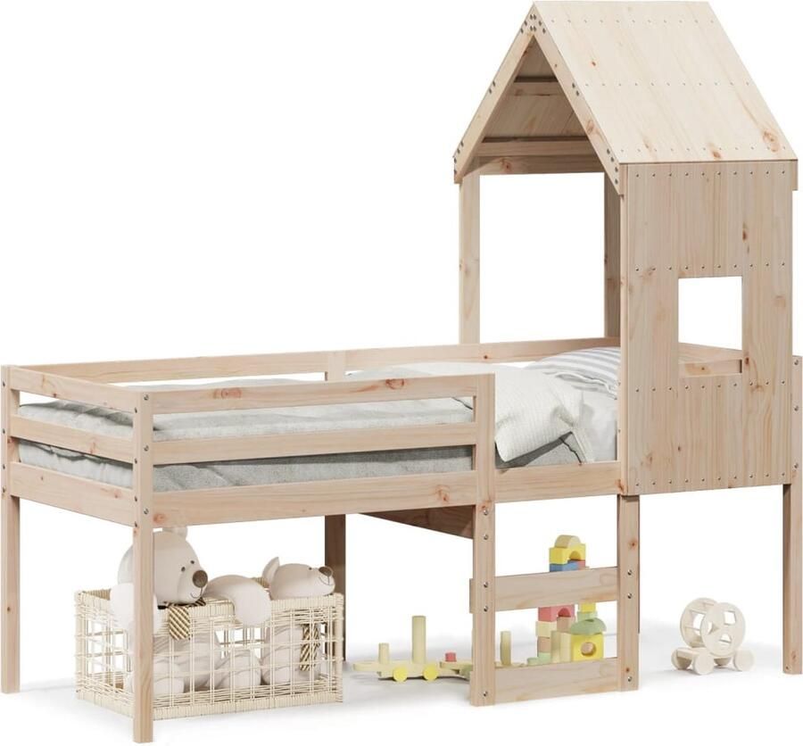 VidaXL Hoogslaper met bedhuis massief grenenhout 80x200 cm