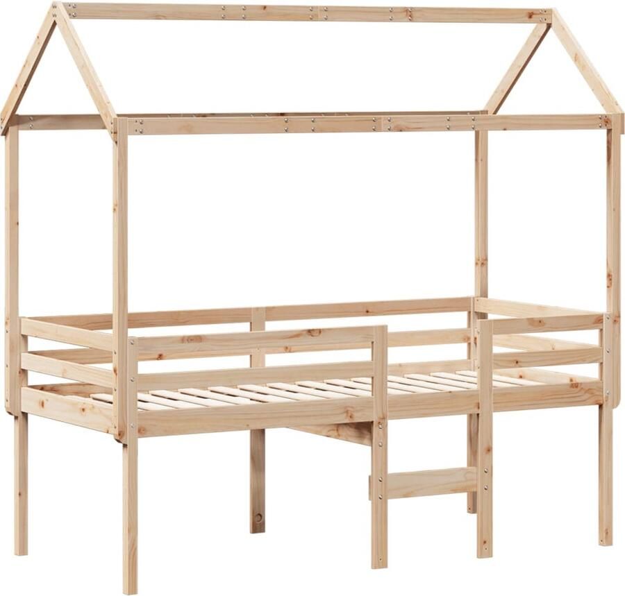 VidaXL Hoogslaper met dak massief grenenhout 90x190 cm