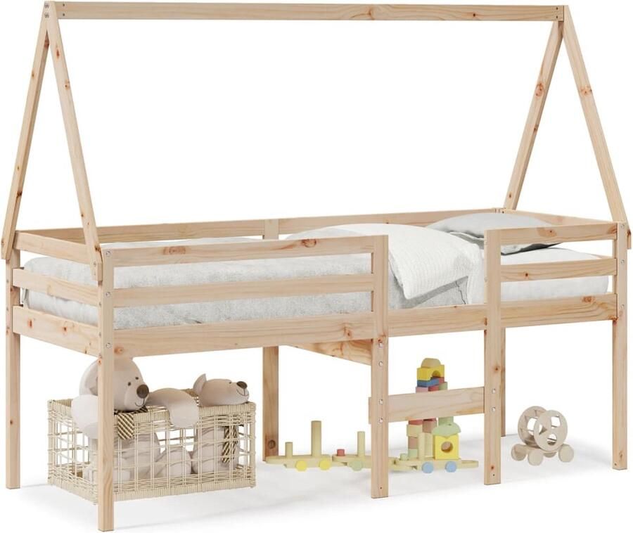 VidaXL Hoogslaper met bedhuis massief grenenhout 80x200 cm