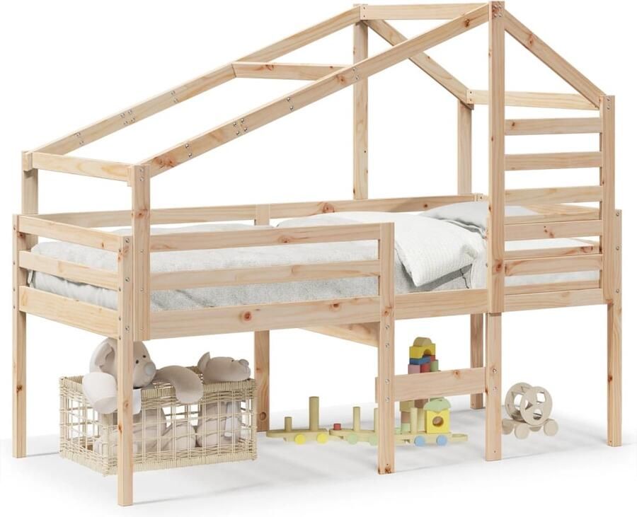 VidaXL Hoogslaper met bedhuis massief grenenhout 80x200 cm