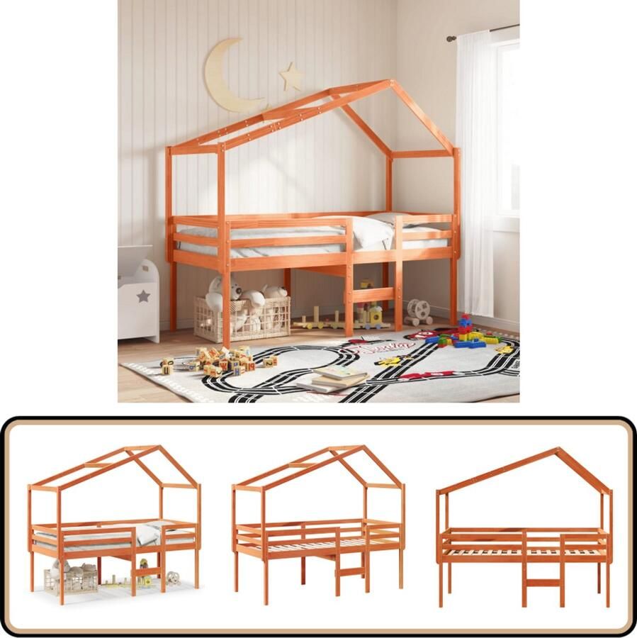 VidaXL Hoogslaper met bedhuis massief grenenhout wasbruin 80x200 cm