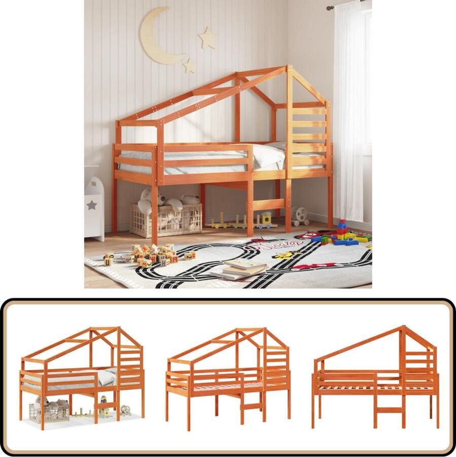 VidaXL Hoogslaper met bedhuis massief grenenhout wasbruin 80x200 cm