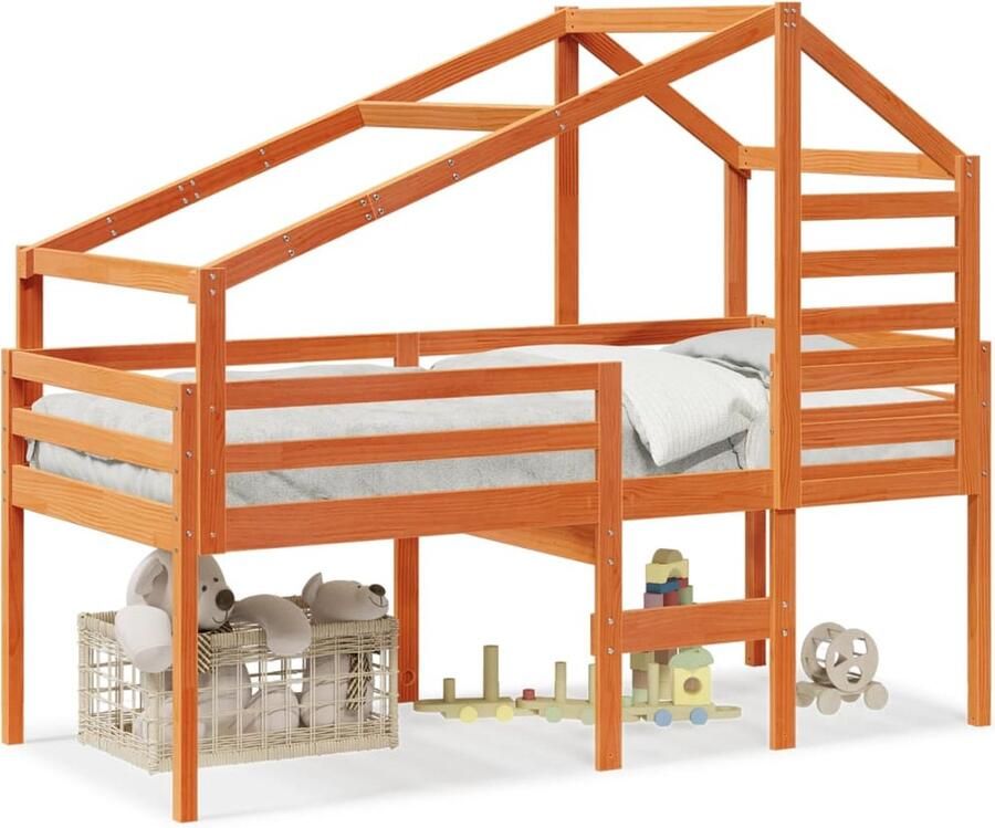 VidaXL Hoogslaper met bedhuis massief grenenhout wasbruin 80x200 cm