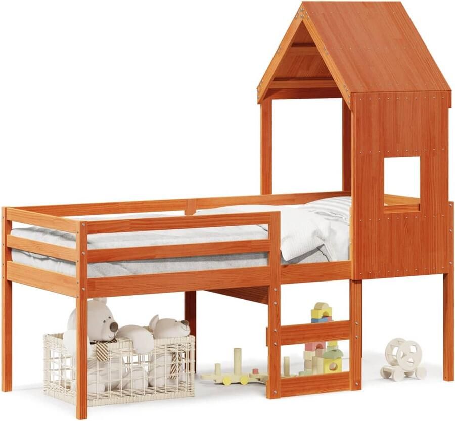 VidaXL Hoogslaper met bedhuis massief grenenhout wasbruin 80x200 cm