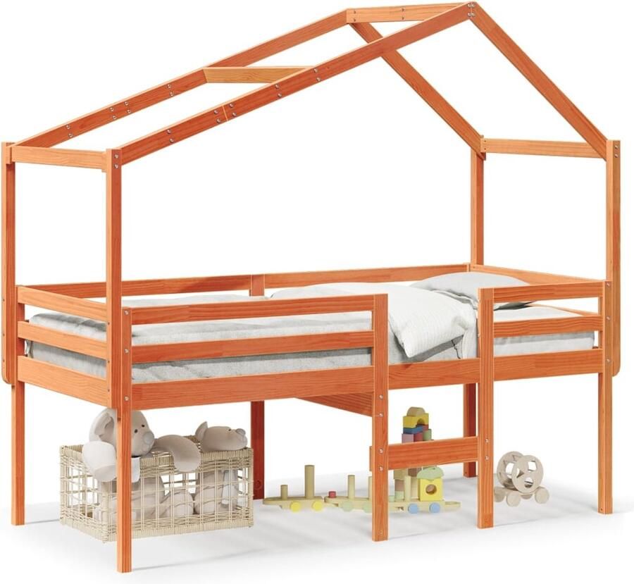 VidaXL Hoogslaper met bedhuis massief grenenhout wasbruin 80x200 cm