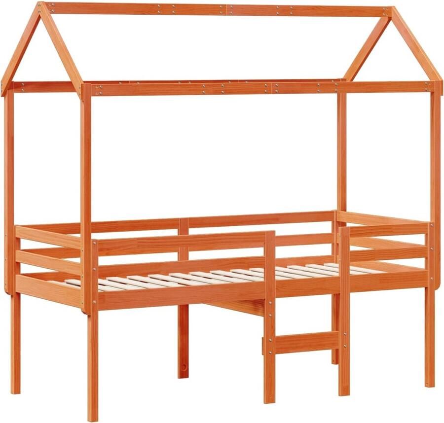 VidaXL Hoogslaper met bedhuis massief grenenhout wasbruin 80x200 cm