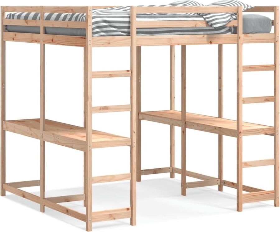 VidaXL Hoogslaper met bureau en ladder massief grenenhout 200x200 cm