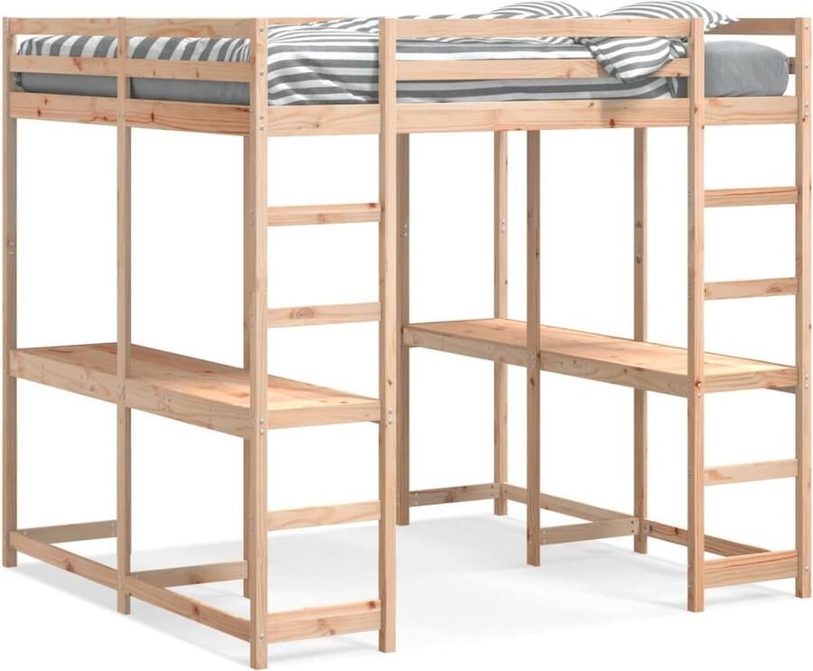 VidaXL Hoogslaper met bureau en ladder massief grenenhout 160x200 cm