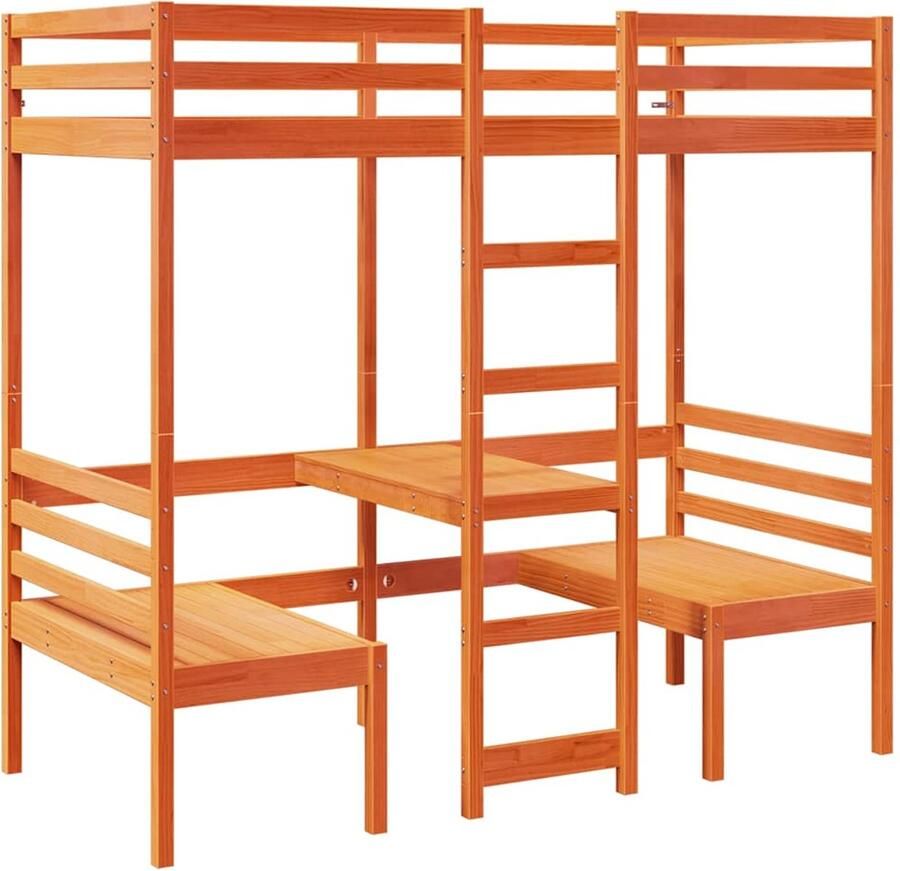 VidaXL Hoogslaper met bureau en stoelen grenenhout wasbruin 80x200cm - Foto 1