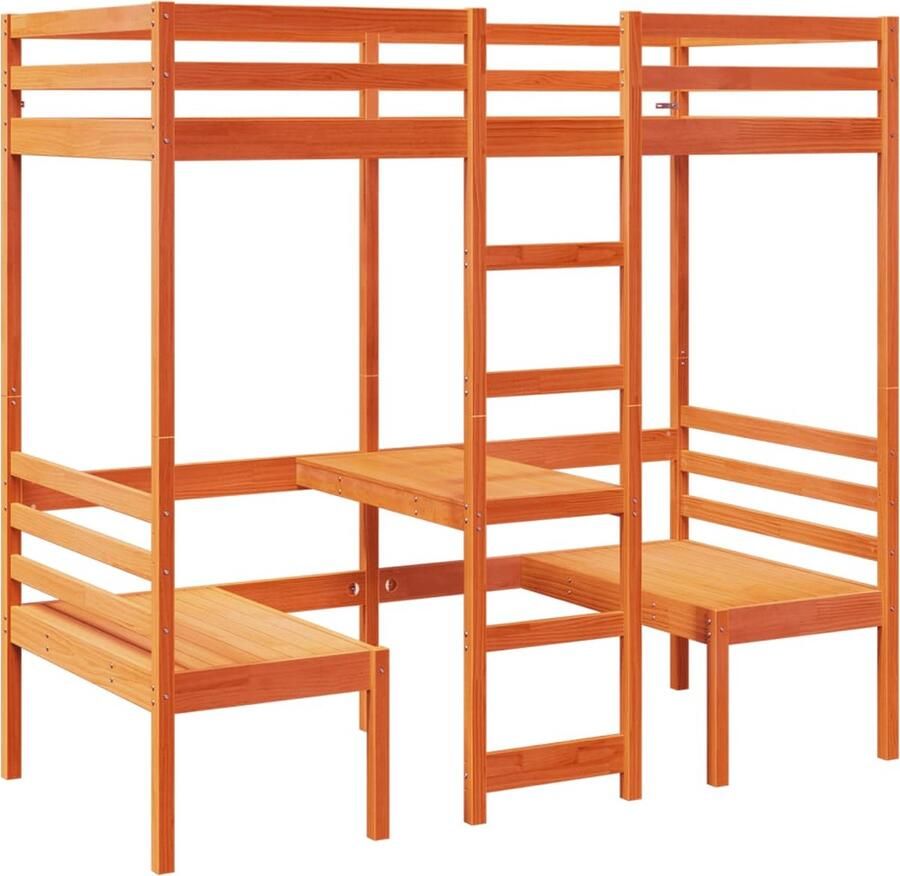 VidaXL Hoogslaper met bureau en stoelen grenenhout wasbruin 75x190 cm