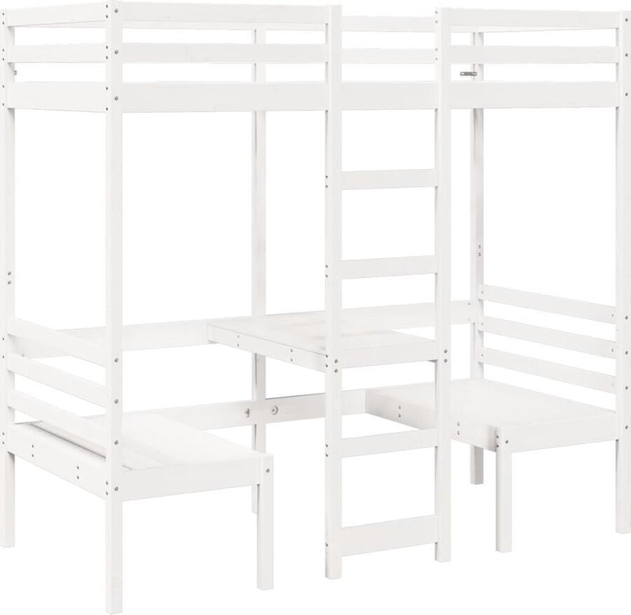 VidaXL Hoogslaper met bureau en stoelen grenenhout wit 75x190 cm