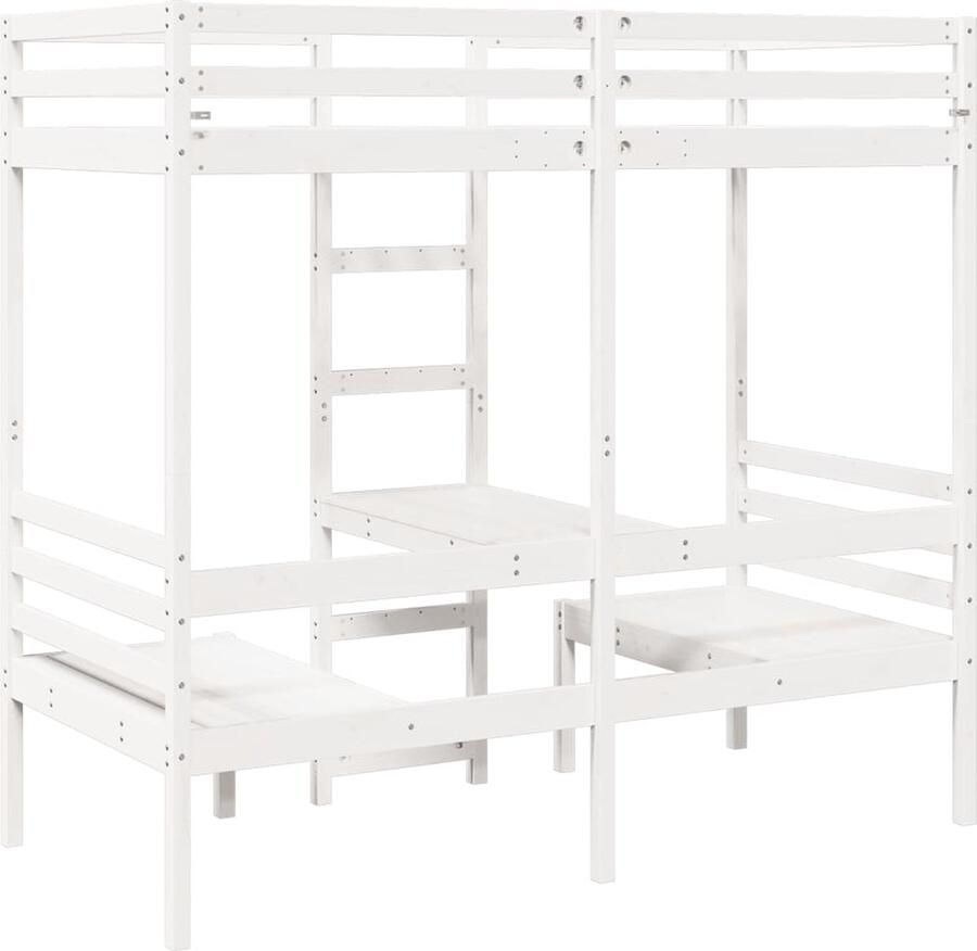 VidaXL Hoogslaper met bureau en stoelen grenenhout wit 90x200cm