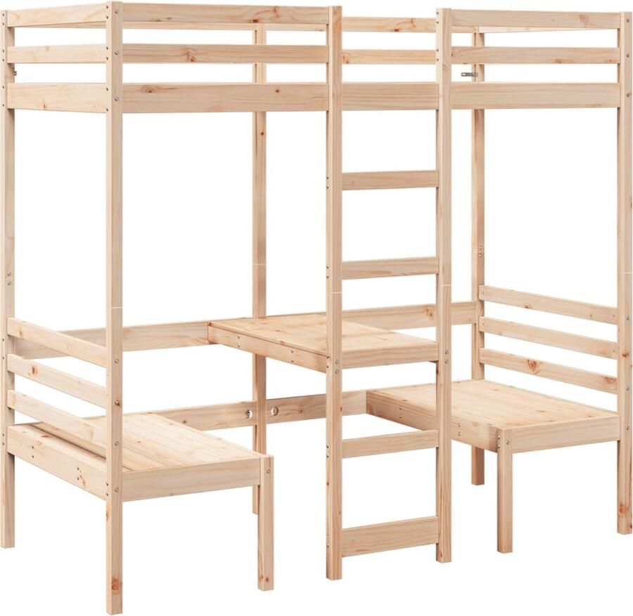 VidaXL Hoogslaper met bureau en stoelen massief grenenhout 75x190 cm