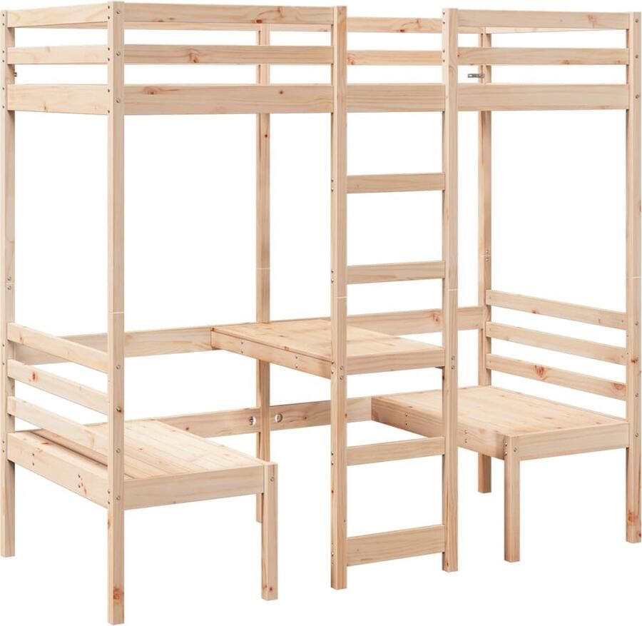 VidaXL Hoogslaper met bureau en stoelen massief grenenhout 90x190cm