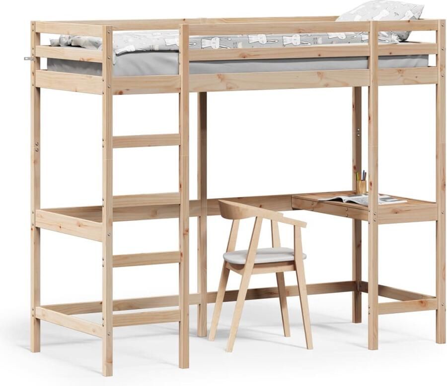 VidaXL -Hoogslaper-met-bureau-massief-grenenhout-75x190-cm - Foto 2