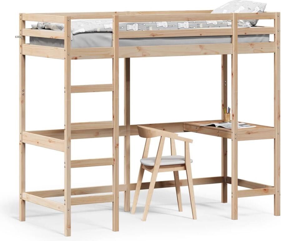 Vida XL Hoogslaper met bureau massief grenenhout 80x200 cm SKU: V842854 - Foto 2