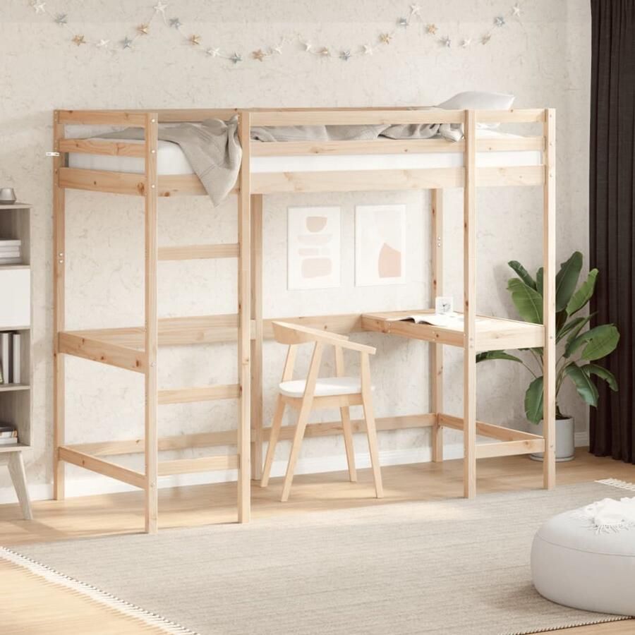 Vida XL Hoogslaper met bureau massief grenenhout 90x200 cm SKU: V842850 - Foto 2