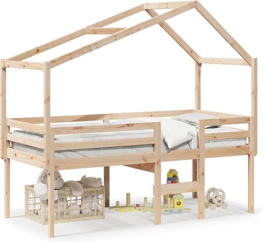 VidaXL Hoogslaper met dak massief grenenhout 90x190 cm - Foto 2