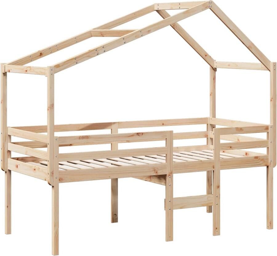 VidaXL Hoogslaper met dak massief grenenhout 90x190 cm