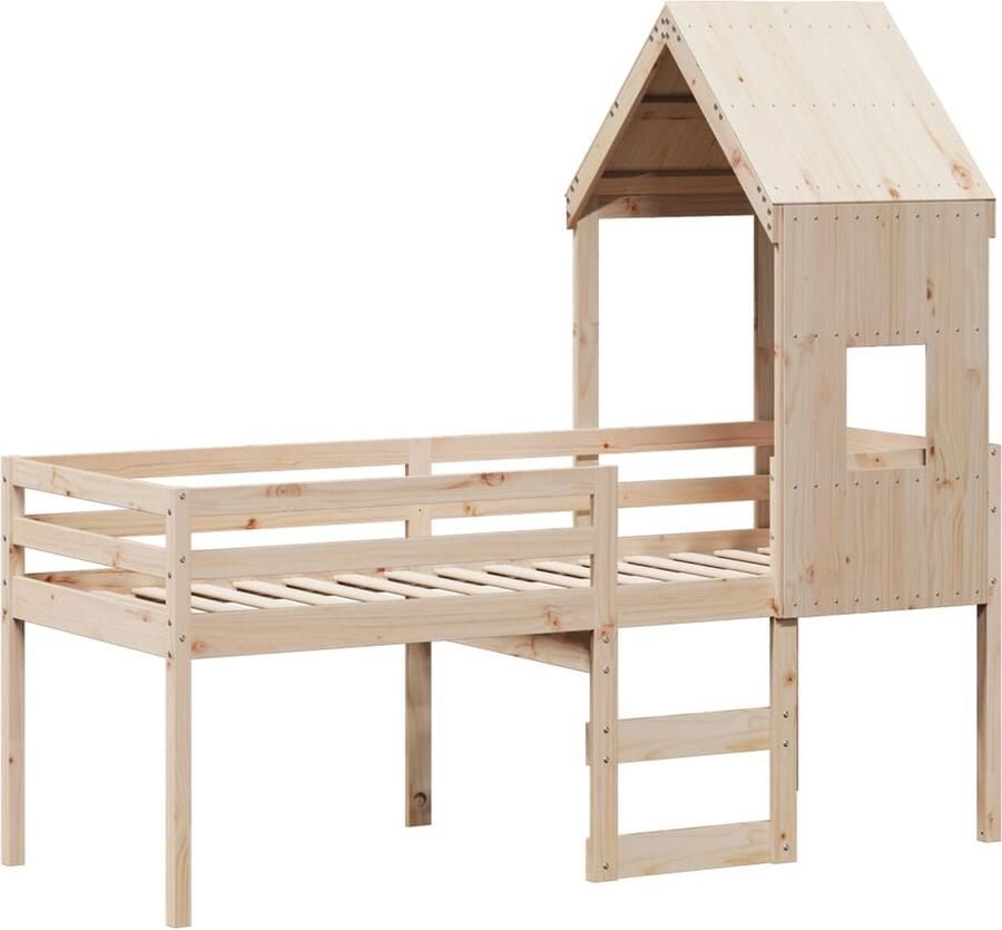 VidaXL Hoogslaper met dak massief grenenhout 90x200 cm