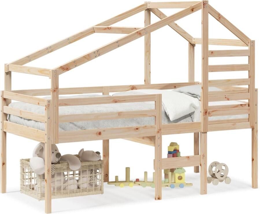 VidaXL Hoogslaper met dak massief grenenhout 90x200 cm
