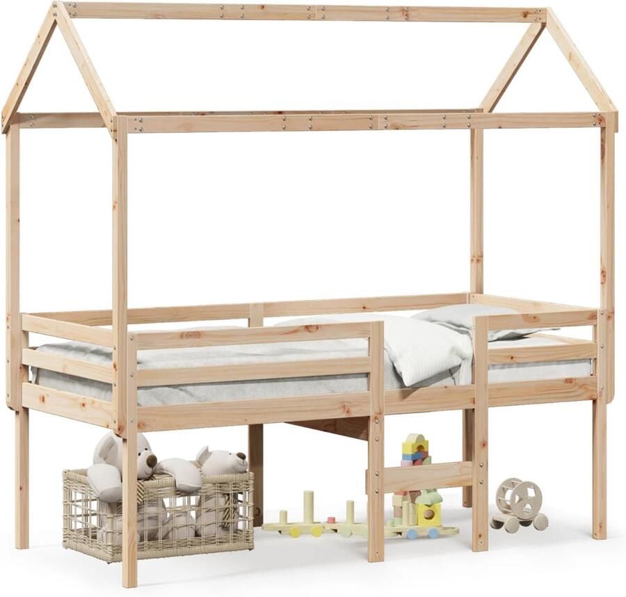 VidaXL Hoogslaper met dak massief grenenhout 90x200 cm