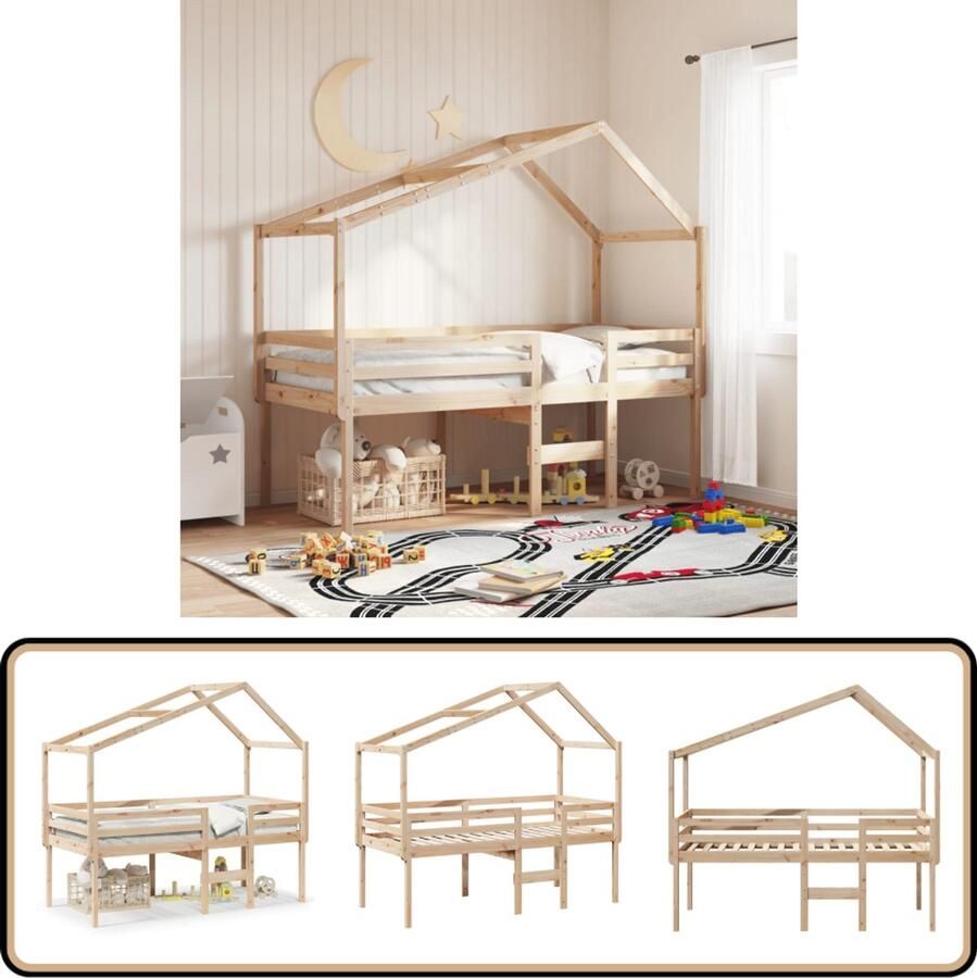 VidaXL Hoogslaper met dak massief grenenhout wasbruin 75x190 cm