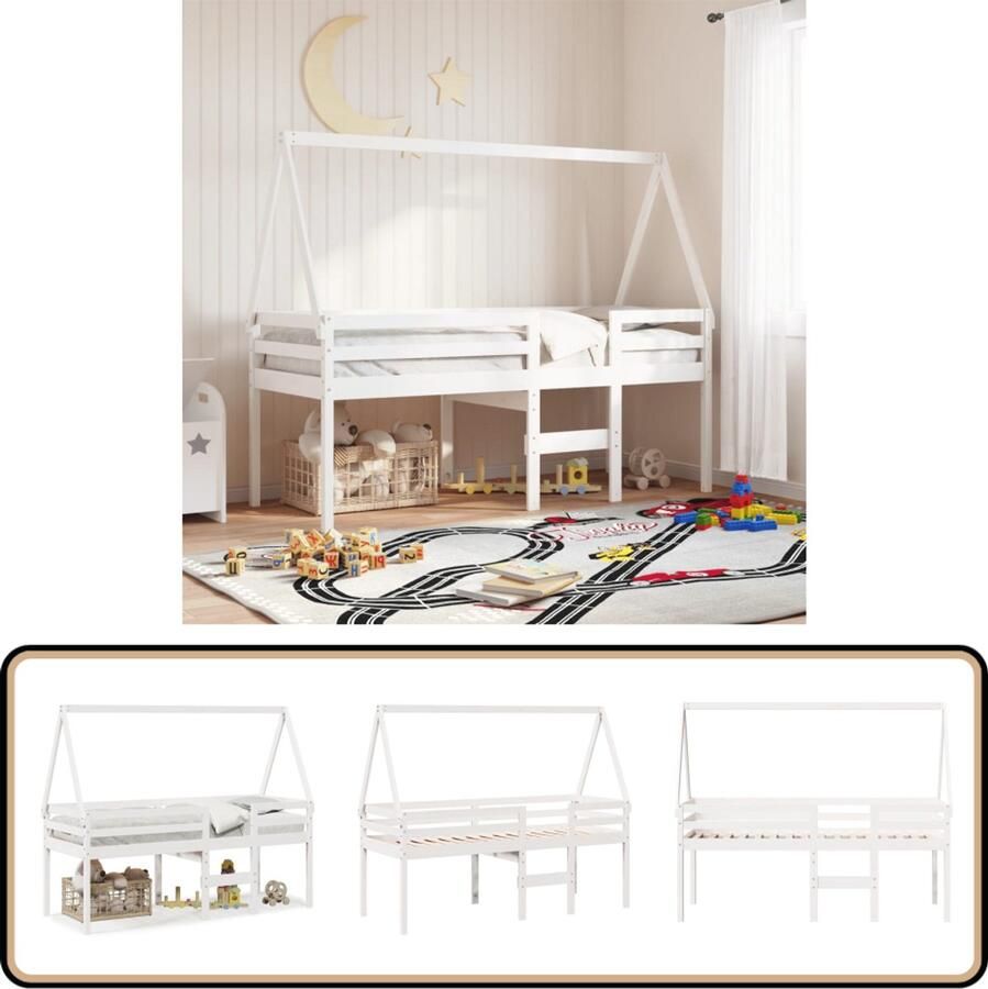 VidaXL Hoogslaper met dak massief grenenhout wit 75x190 cm