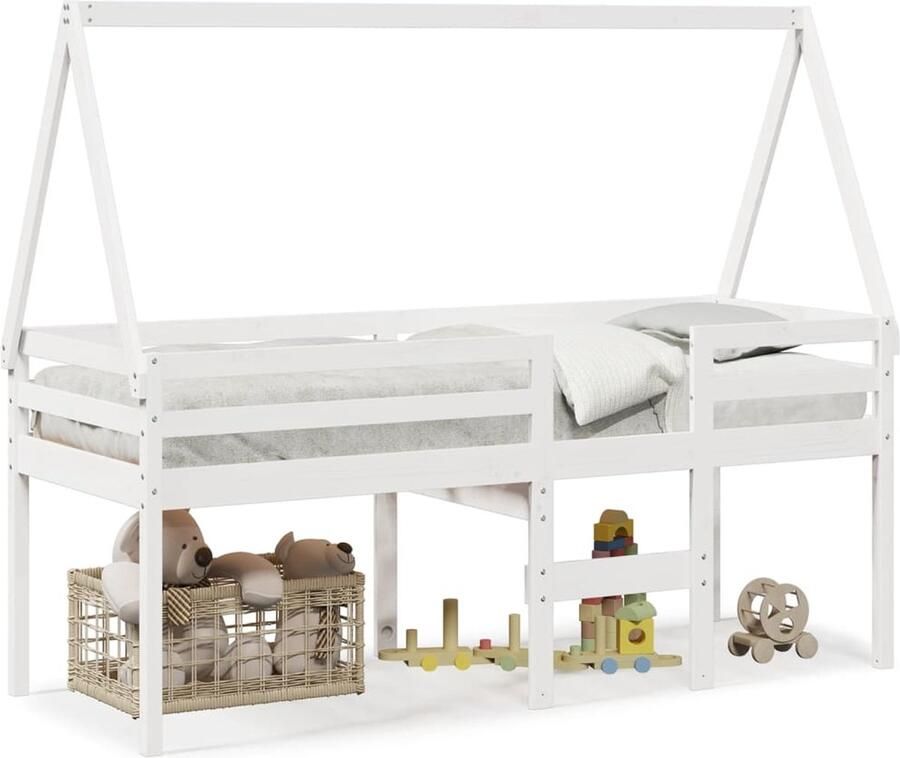 VidaXL Hoogslaper met dak massief grenenhout wit 75x190 cm - Foto 3