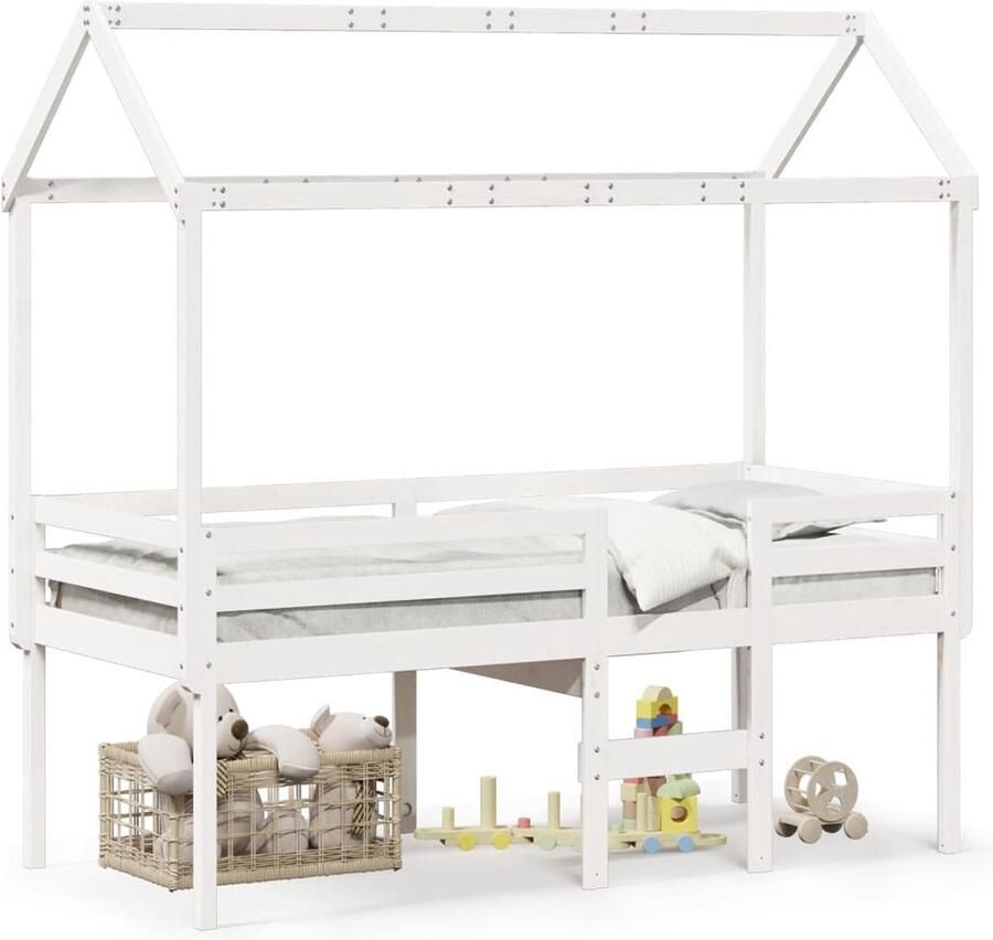 VidaXL Hoogslaper met dak massief grenenhout wit 75x190 cm