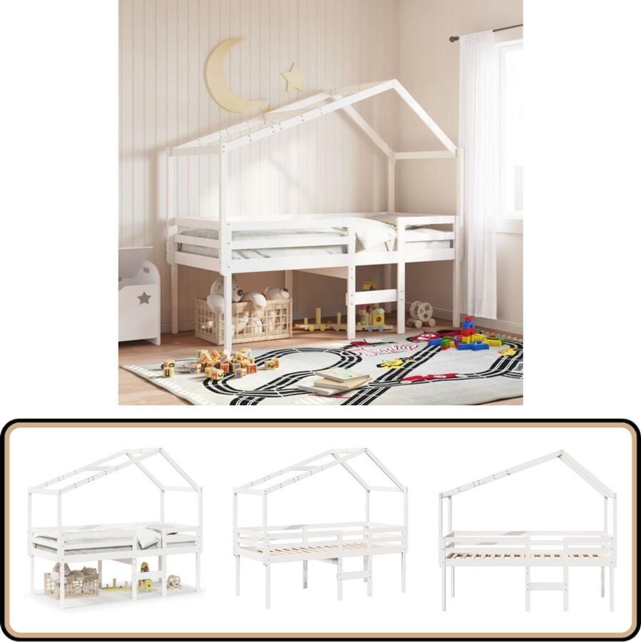 VidaXL Hoogslaper met dak massief grenenhout wit 80x200 cm