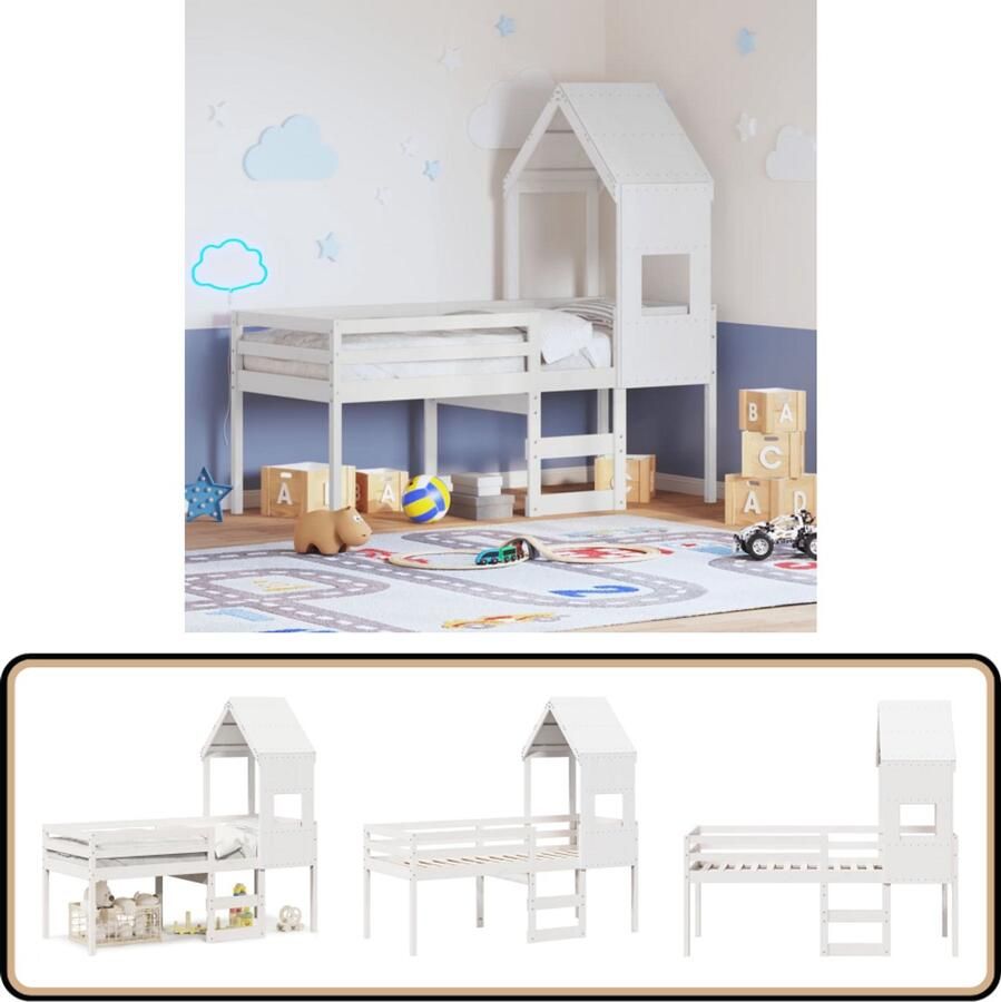 VidaXL Hoogslaper met huisje 75x190 cm massief grenenhout wit