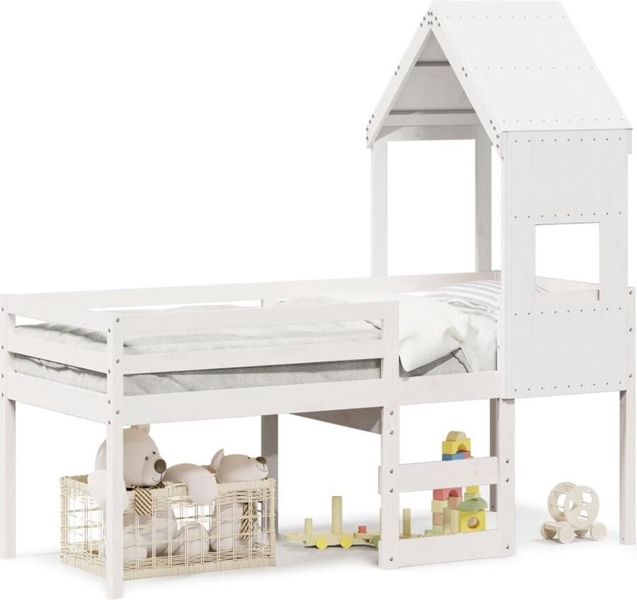 VidaXL Hoogslaper met huisje 75x190 cm massief grenenhout wit