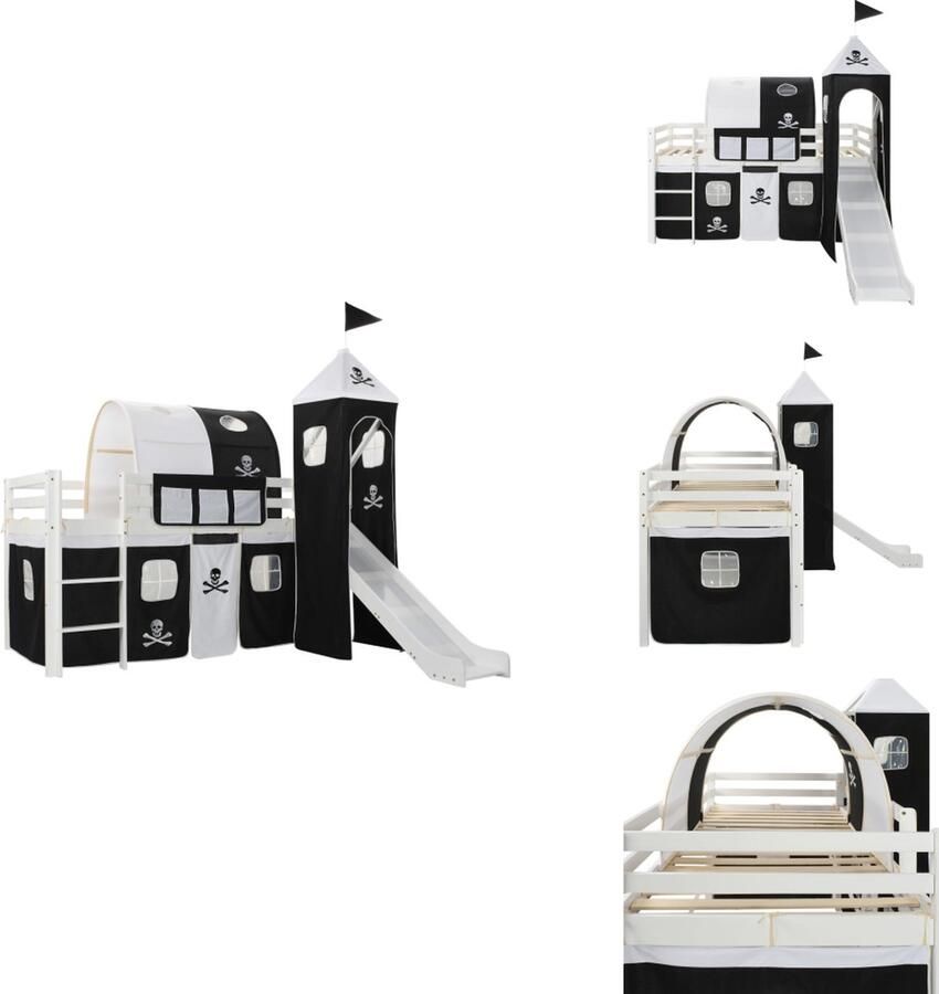 VidaXL Hoogslaper Voor Kinderen Hoogslapers Voor Kinderen Kinderhoogslaper Kinderhoogslapers Kinderhoogslaper met glijbaan en ladder 97x208 cm grenenhout