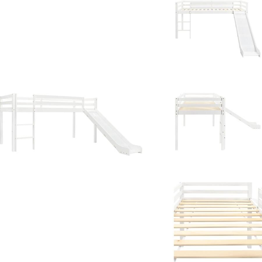 VidaXL Hoogslaper Voor Kinderen Hoogslapers Voor Kinderen Kinderhoogslaper Kinderhoogslapers Kinderhoogslaper met glijbaan en ladder grenenhout 97x208 cm