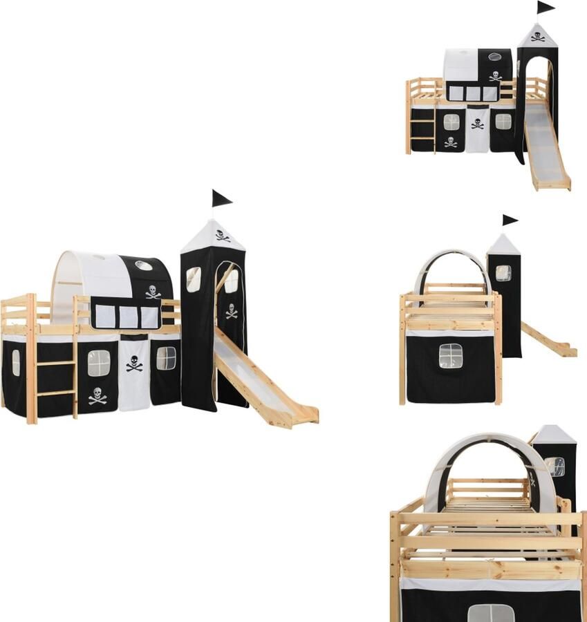 VidaXL Hoogslaper Voor Kinderen Hoogslapers Voor Kinderen Kinderhoogslaper Kinderhoogslapers Kinderhoogslaper met glijbaan en ladder 97x208 cm grenenhout