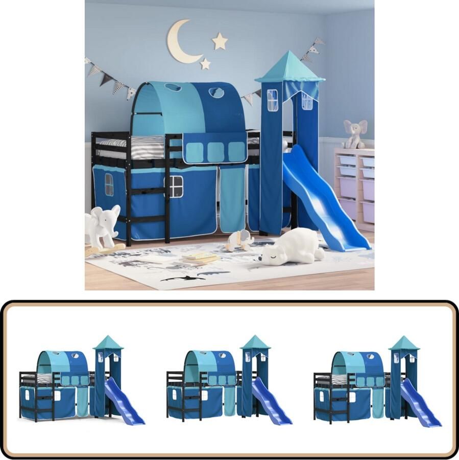 VidaXL Hoogslaper voor kinderen Zwart Grenenhout Inclusief gordijnen Mezzanine Bed Kids Bed Loft Bed Bunk Bed Wooden Bed