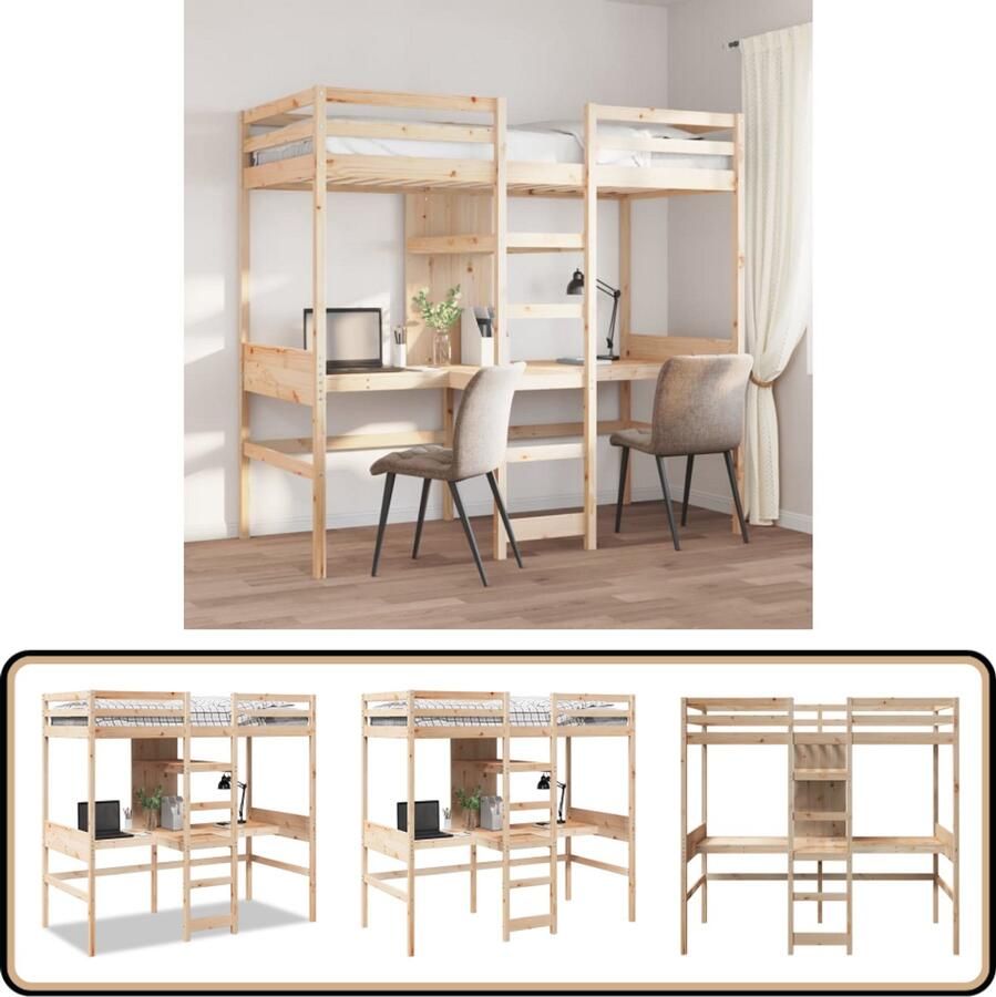 VidaXL Hoogslaper zonder matras massief grenenhout 90x190 cm