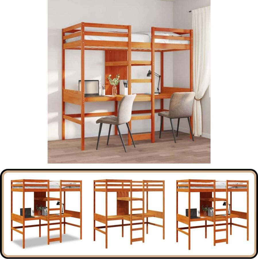 VidaXL Hoogslaper zonder matras massief grenenhout wasbruin 75x190 cm