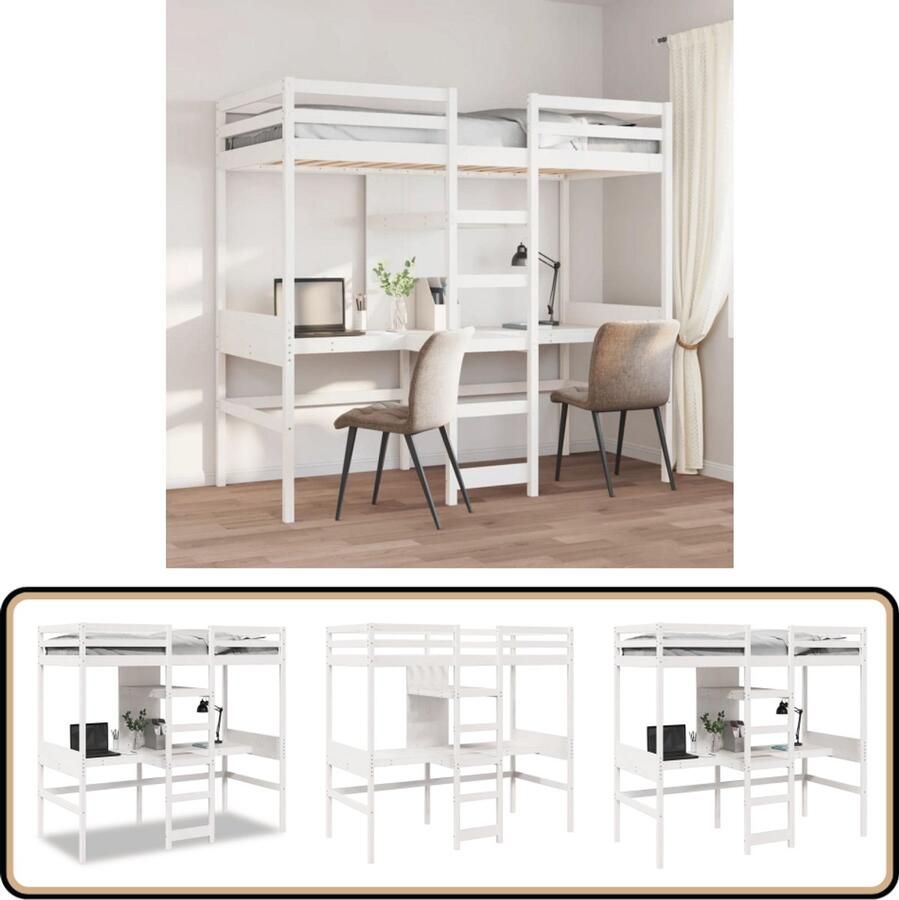 VidaXL Hoogslaper zonder matras massief grenenhout wit 75x190 cm