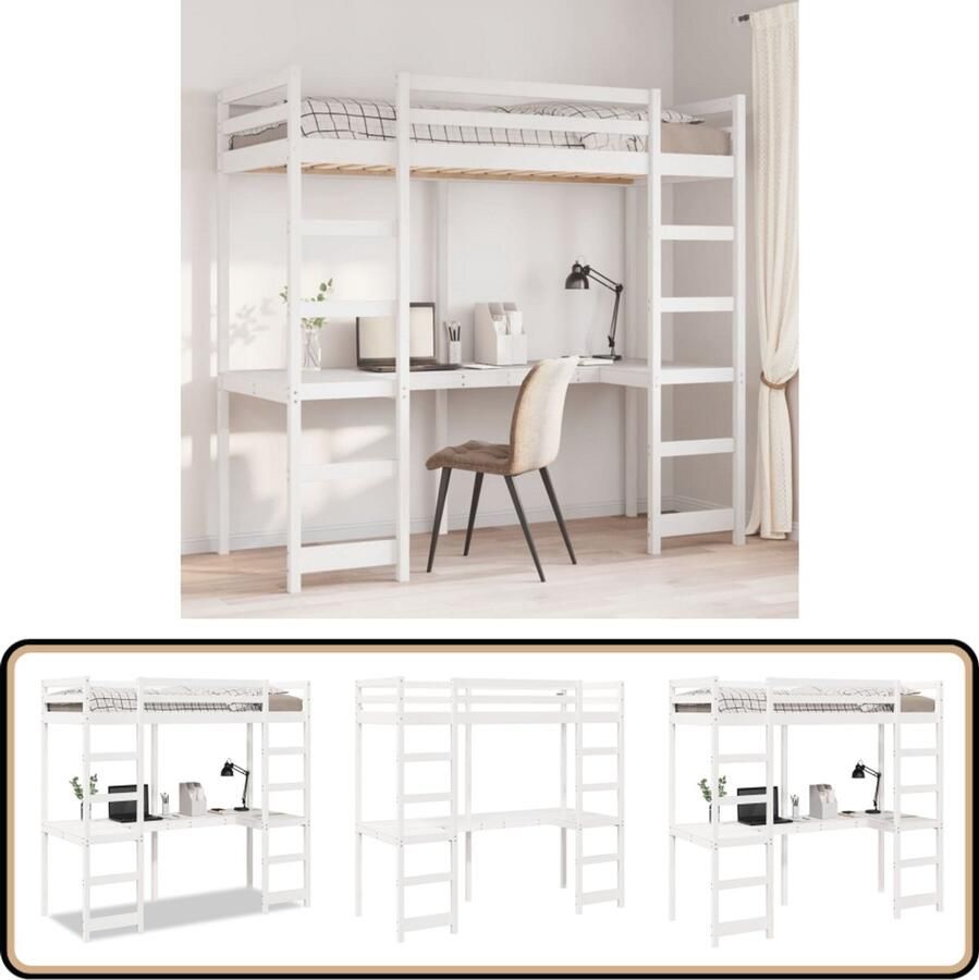 VidaXL Hoogslaper zonder matras massief grenenhout wit 90x190 cm